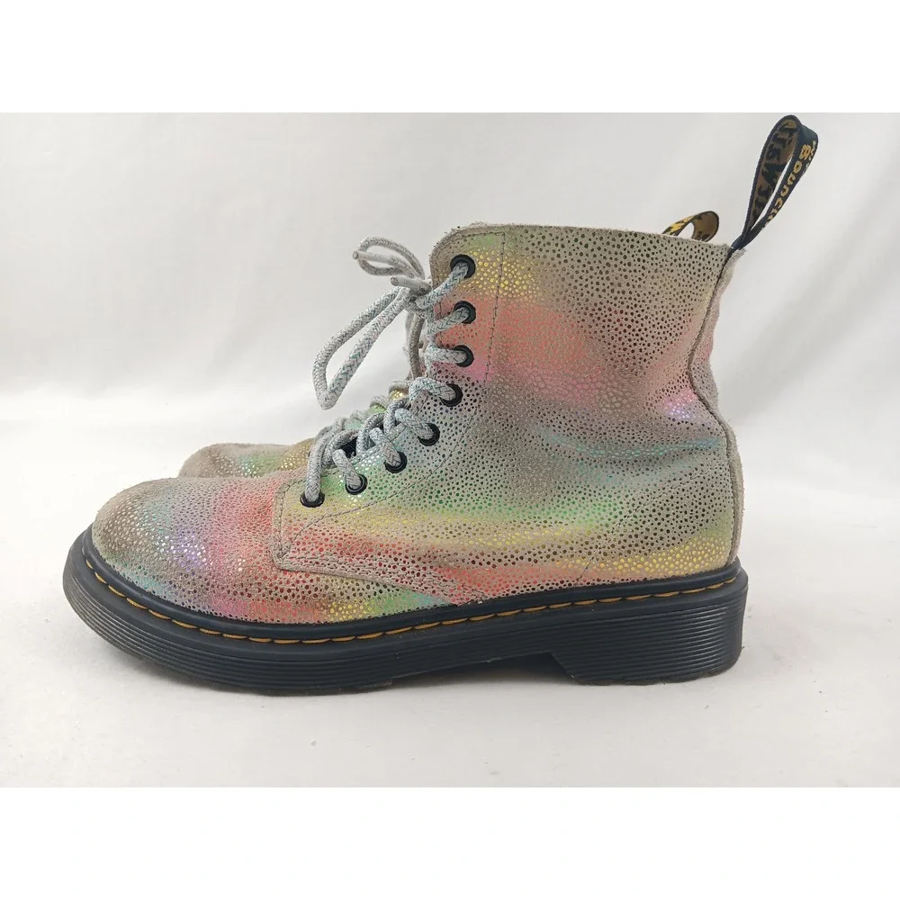 Dr Martens 1460 Pascal Rainbow Glitter Leather Boots Kids Size 3‎ US Gray